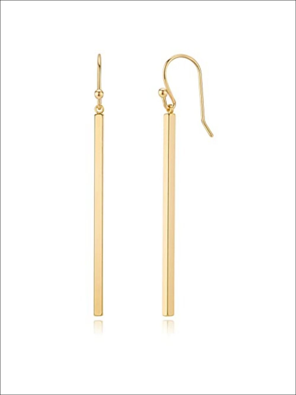 14K Gold Plated Long Vertical Bar Drop Earrings Minimalist